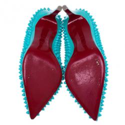 Pre Owned Christian Louboutin Turquoise Patent Pigalle Spikes Pumps Size 38