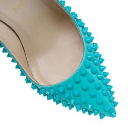 Pre Owned Christian Louboutin Turquoise Patent Pigalle Spikes Pumps Size 38