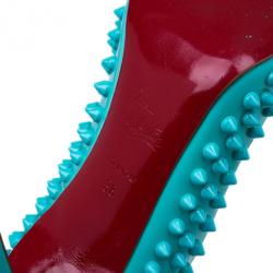 Pre Owned Christian Louboutin Turquoise Patent Pigalle Spikes Pumps Size 38