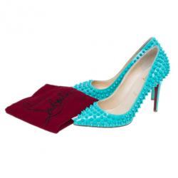 Pre Owned Christian Louboutin Turquoise Patent Pigalle Spikes Pumps Size 38