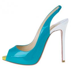 مملوكة مسبقًا Christian Louboutin Tricolor Patent Flo Slingback Sandals Size 38