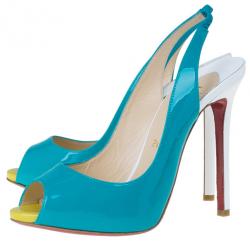 مملوكة مسبقًا Christian Louboutin Tricolor Patent Flo Slingback Sandals Size 38