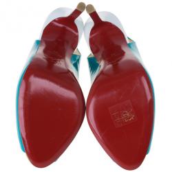 مملوكة مسبقًا Christian Louboutin Tricolor Patent Flo Slingback Sandals Size 38