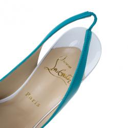 مملوكة مسبقًا Christian Louboutin Tricolor Patent Flo Slingback Sandals Size 38