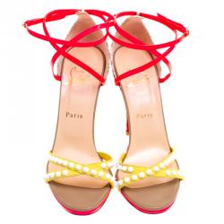 Pre Owned صندل كريستيان لوبوتان مونوكرونانا جلد لامع متعدد الألوان وسويدي بسيور متعاكسة مقاس 39