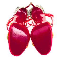 Pre Owned صندل كريستيان لوبوتان مونوكرونانا جلد لامع متعدد الألوان وسويدي بسيور متعاكسة مقاس 39