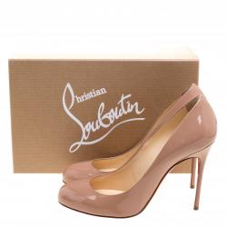 Pre Owned Christian Louboutin Beige Patent Leather Fifi Pumps Size 39.5