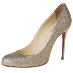Pre Owned Christian Louboutin Gold Glitter Fifi Pumps Size 38