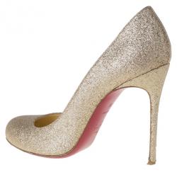 Pre Owned Christian Louboutin Gold Glitter Fifi Pumps Size 38