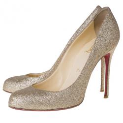 Pre Owned Christian Louboutin Gold Glitter Fifi Pumps Size 38