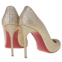 Pre Owned Christian Louboutin Gold Glitter Fifi Pumps Size 38