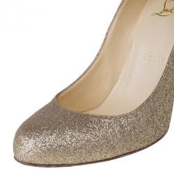 Pre Owned Christian Louboutin Gold Glitter Fifi Pumps Size 38
