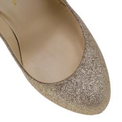Pre Owned Christian Louboutin Gold Glitter Fifi Pumps Size 38