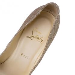 Pre Owned Christian Louboutin Gold Glitter Fifi Pumps Size 38