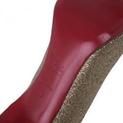 Pre Owned Christian Louboutin Gold Glitter Fifi Pumps Size 38