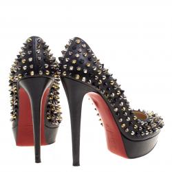 مملوكة مسبقًا حذاء كعب عالي كريستيان لوبوتان نعل سميك سبايد بيانكا جلد أسود مقاس 39