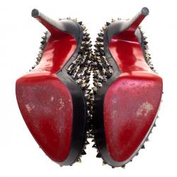 مملوكة مسبقًا حذاء كعب عالي كريستيان لوبوتان نعل سميك سبايد بيانكا جلد أسود مقاس 39