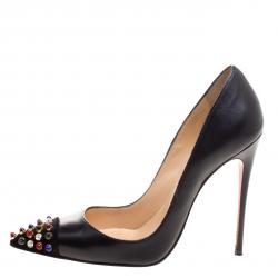 Pre Owned Christian Louboutin Black Embellished Leather Cabo Pumps Size 37.5