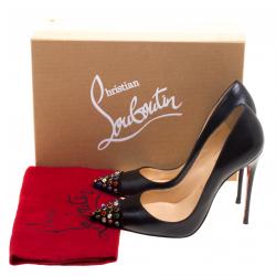Pre Owned Christian Louboutin Black Embellished Leather Cabo Pumps Size 37.5