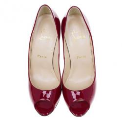 Pre Owned Christian Louboutin Red Patent Maryl Peep Toe Pumps Size 38