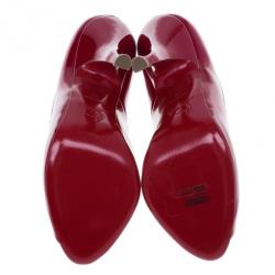 Pre Owned Christian Louboutin Red Patent Maryl Peep Toe Pumps Size 38