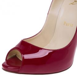 Pre Owned Christian Louboutin Red Patent Maryl Peep Toe Pumps Size 38