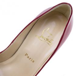 Pre Owned Christian Louboutin Red Patent Maryl Peep Toe Pumps Size 38