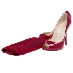 Pre Owned Christian Louboutin Red Patent Maryl Peep Toe Pumps Size 38