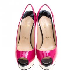 مملوكة مسبقًا Christian Louboutin Tricolor Patent Leather Lady Peep Toe Platform Slingback Sandals Size 36.5
