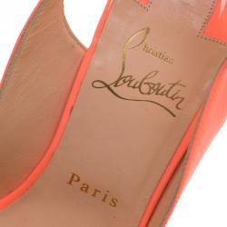 Pre Owned Christian Louboutin Florescent Pink Patent Leather Une Plume Peep Toe Slingback Cork Wedges Size 37