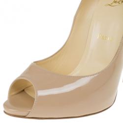 Pre Owned Christian Louboutin Nude Patent Maryl Peep Toe Pumps Size 39