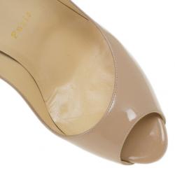 Pre Owned Christian Louboutin Nude Patent Maryl Peep Toe Pumps Size 39