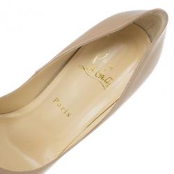 Pre Owned Christian Louboutin Nude Patent Maryl Peep Toe Pumps Size 39