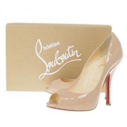 Pre Owned Christian Louboutin Nude Patent Maryl Peep Toe Pumps Size 39