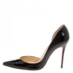 Pre Owned Christian Louboutin Black Patent Leather Iriza D'orsay Pointed Toe Pumps Size 39.5