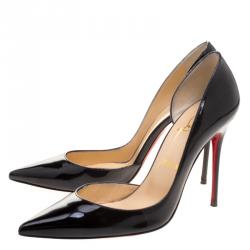 Pre Owned Christian Louboutin Black Patent Leather Iriza D'orsay Pointed Toe Pumps Size 39.5