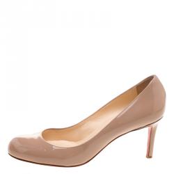 Pre Owned Christian Louboutin Beige Patent Leather Simple Pumps Size 38