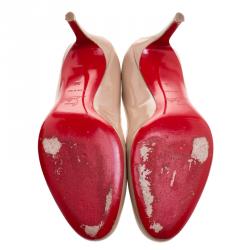 Pre Owned Christian Louboutin Beige Patent Leather Simple Pumps Size 38