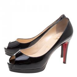 Pre Owned حذاء كعب عالي كريستيان لوبوتان ألتاداما جلد أسود لامع نعل سميك مقدمة مفتوحة مقاس 38