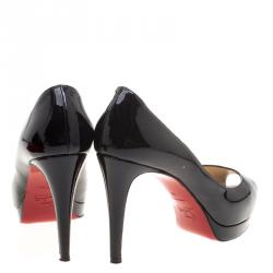 Pre Owned حذاء كعب عالي كريستيان لوبوتان ألتاداما جلد أسود لامع نعل سميك مقدمة مفتوحة مقاس 38