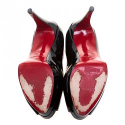 Pre Owned حذاء كعب عالي كريستيان لوبوتان ألتاداما جلد أسود لامع نعل سميك مقدمة مفتوحة مقاس 38