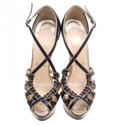 مملوكة مسبقًا صندل كريستيان لوبوتان نعل سميك 8 ميغنونز جلد أسود مقاس 35