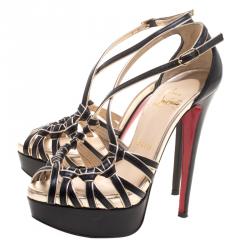 مملوكة مسبقًا صندل كريستيان لوبوتان نعل سميك 8 ميغنونز جلد أسود مقاس 35