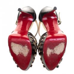 مملوكة مسبقًا صندل كريستيان لوبوتان نعل سميك 8 ميغنونز جلد أسود مقاس 35