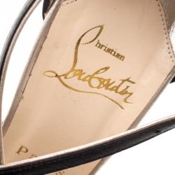 مملوكة مسبقًا صندل كريستيان لوبوتان نعل سميك 8 ميغنونز جلد أسود مقاس 35