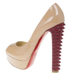 مملوكة مسبقًا Christian Louboutin Nude Patent Taclou Peep Toe Platform Pumps Size 38