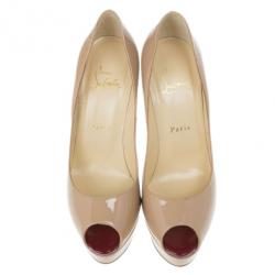 مملوكة مسبقًا Christian Louboutin Nude Patent Taclou Peep Toe Platform Pumps Size 38