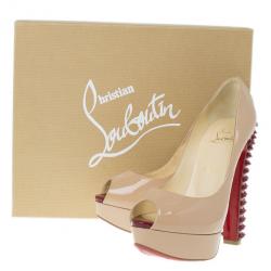 مملوكة مسبقًا Christian Louboutin Nude Patent Taclou Peep Toe Platform Pumps Size 38