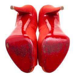 مملوكة مسبقًا حذاء كعب عالي كريستيان لوبوتان نعل سميك مقدمة مفتوحة فيري بريف ساتان برتقالي مقاس 38