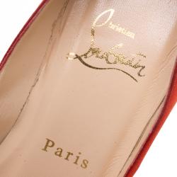 مملوكة مسبقًا حذاء كعب عالي كريستيان لوبوتان نعل سميك مقدمة مفتوحة فيري بريف ساتان برتقالي مقاس 38